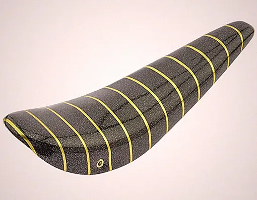 17" LONG VINYL BANANA SADDLE IN SPARKLE/BLACK W/GOLD STRIPE USED FOR 20" BIKE
