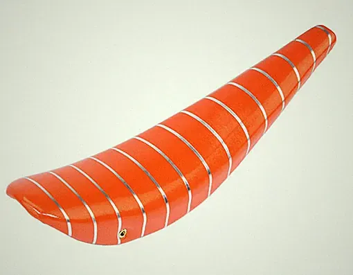 21" LONG VINYL BANANA SADDLE IN SPARKLE/ORANGE W/SILVER STRIPE USED FOR 26" BIKE