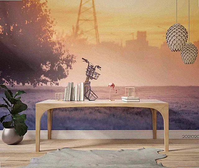 3D City Landscape Bicycle Misty Self-adhesive Removable Wallpaper Murals Wall 2