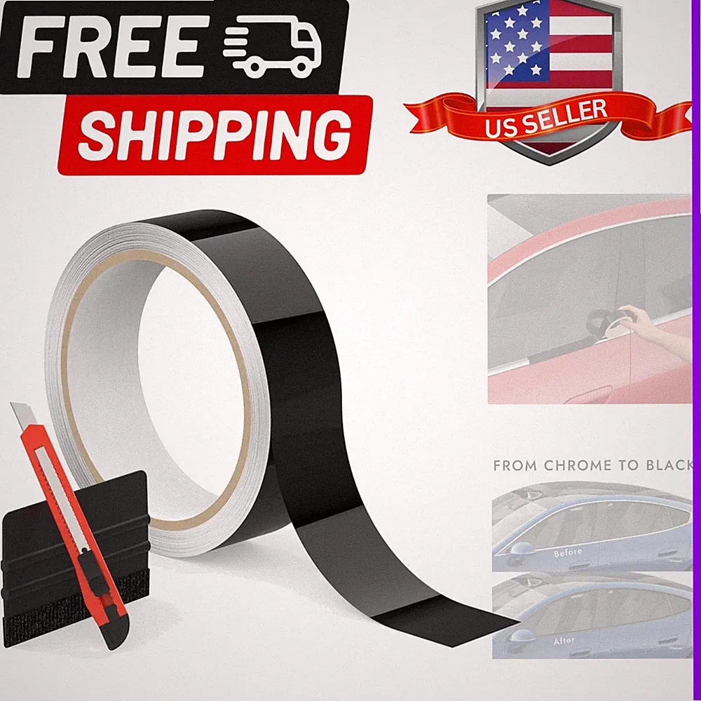 4 in x 30 ft Chrome Delete Vinyl Wrap Kit for Black Out for Window Trim, Door...