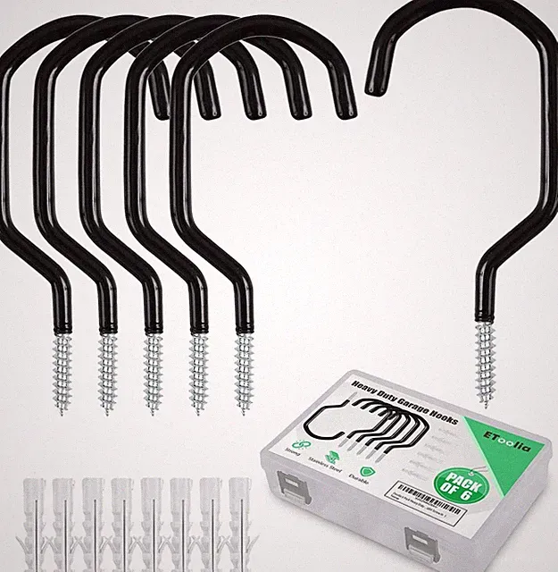 6 Pack Heavy Duty Garage Bike Storage and 6Pcs 5.7 Inches, Black Hooks
