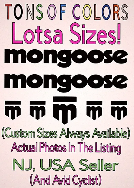 7 Piece Mongoose BMX Die Cut Vinyl Decal Set Down Tube, Forks, Head Tube
