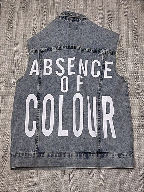 ABSENCE OF COLOUR Eva Branded Denim Vest Faded Denim Women’s Size L NWT
