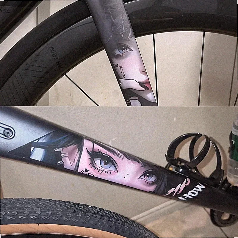 Anime Girl Peeking Eyes Vinyl Decal Sticker for Bike Frame MTB Road Bicycle Deco