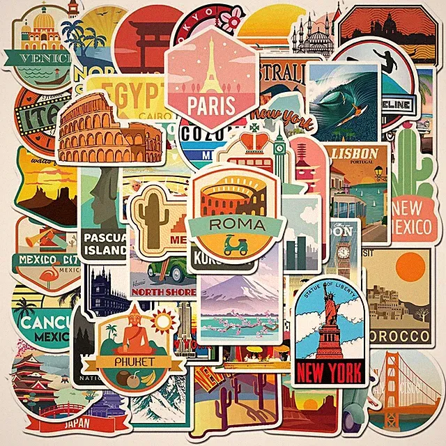 City Travel Vinyl Waterproof Landmark Stickers Pack for Water Bottle Laptop