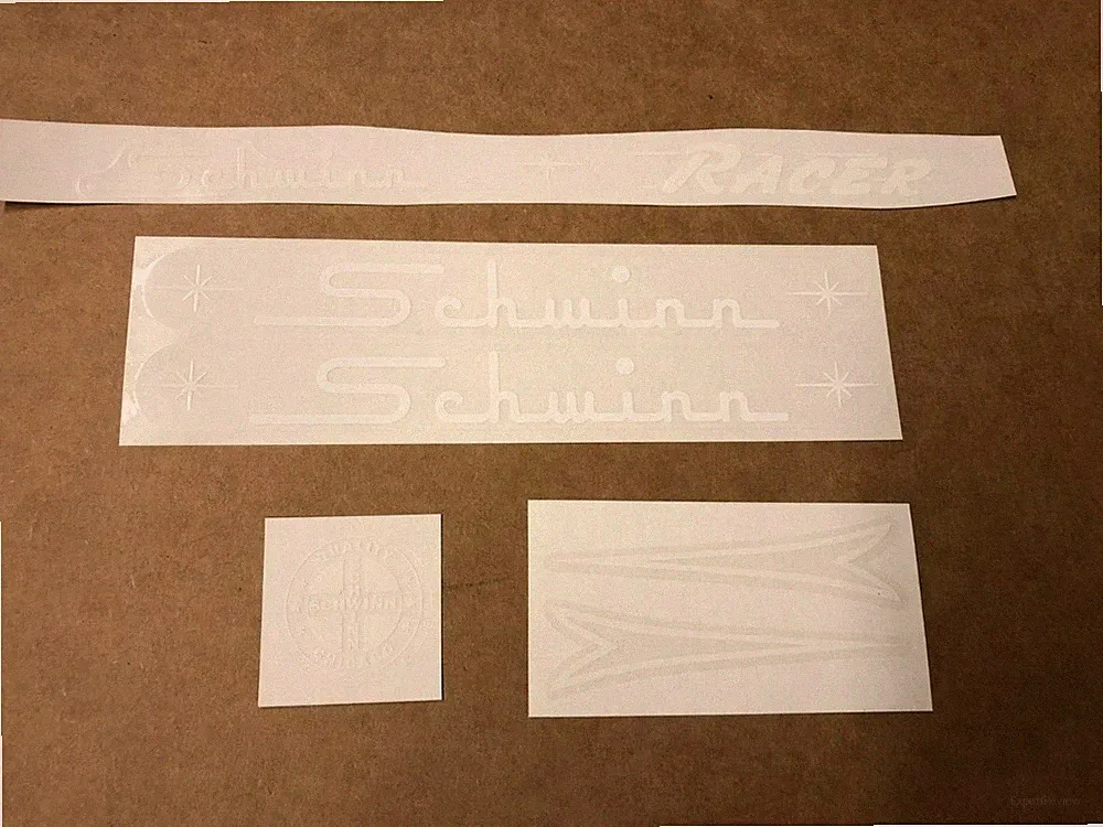 Complete Schwinn Approved Racer White Bicycle Peel & Apply Vinyl Decal Set
