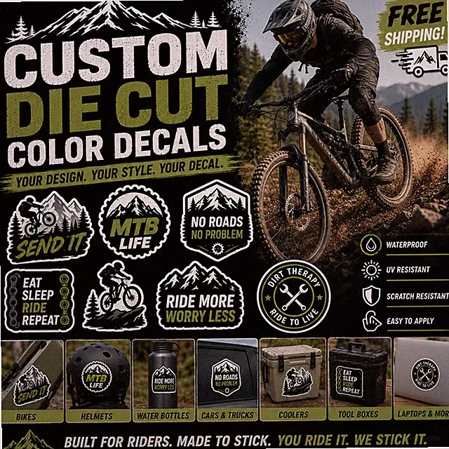 Custom Die Cut Vinyl Color Sticker – Mountain Bike, Outdoors, Cycling, Bicycles