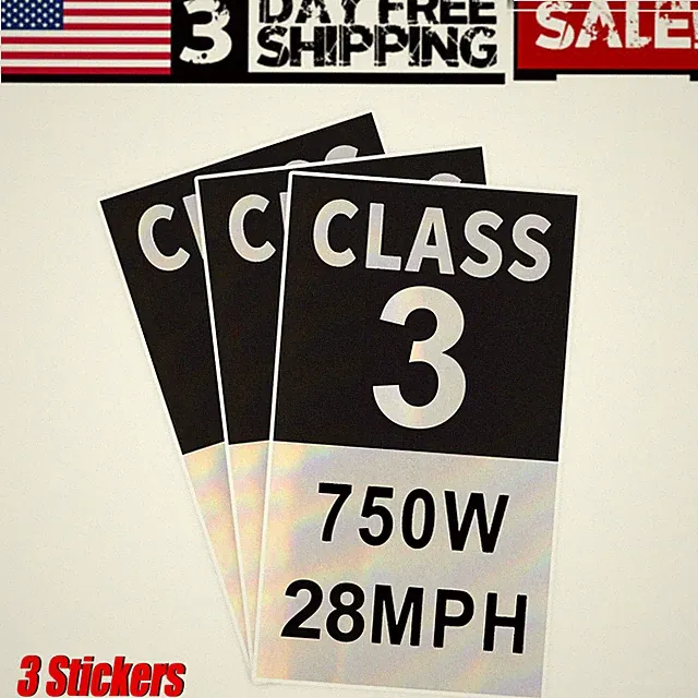 Electric Bicycle Frame Stickers E-Bike Class 3 Stickers Decals 3 Stickers a Pack
