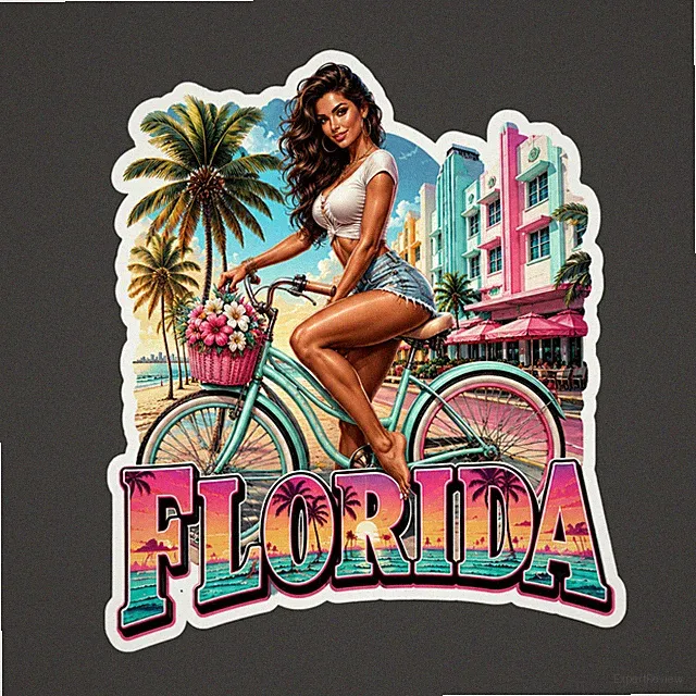 Florida Sticker Vinyl Decal Florida Beach Cruiser Bicycle Miami Art Deco