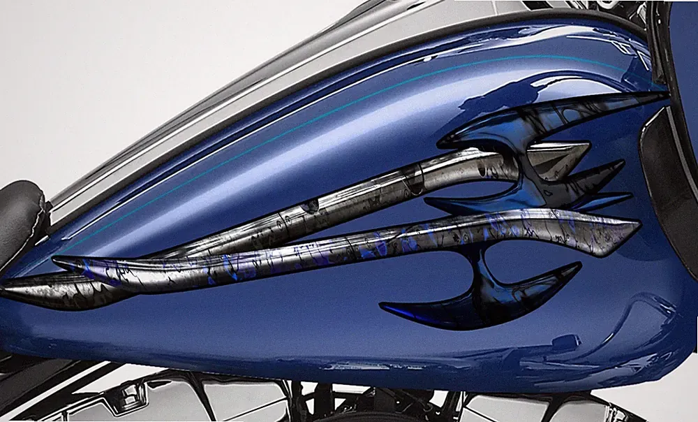 Full color bike side graphics, Tribal motorcycle decals, Tribal vinyl bike wrap