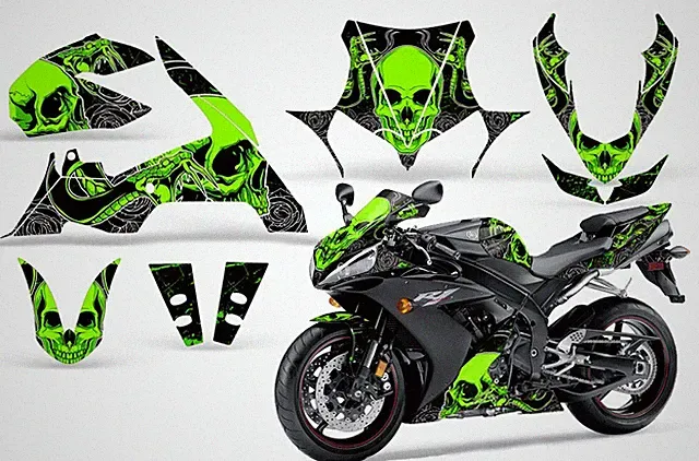 Graphics Kit ATV Decal Skins Wrap Fit For Yamaha YZF R1 Sport Bike 2004-05 Green