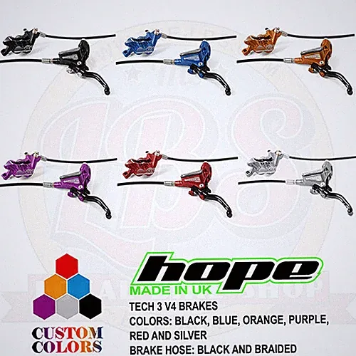 Hope Tech 3 V4 Downhill Brakes - Black / Braided Hose - All Colors - Brand New
