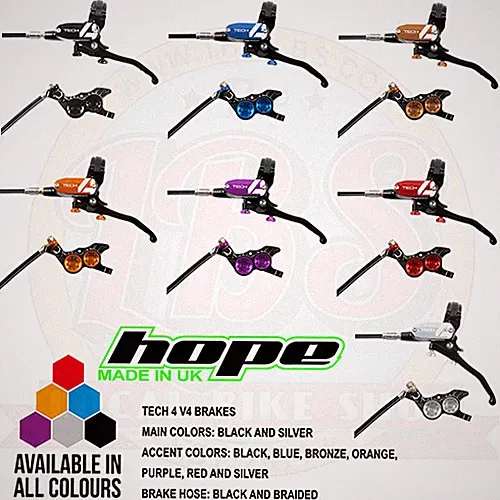Hope Tech 4 V4 Downhill AM MTB Brakes - Black / Braided Hose - All Colors - New