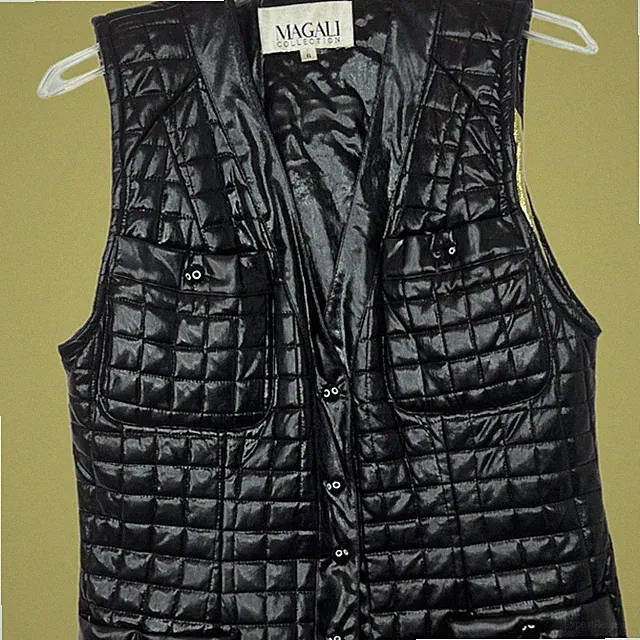 Magali Vest Black Patent Leather Quilted Puffer Snap Pockets Size Small