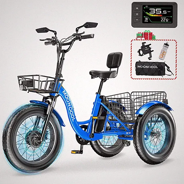 MOONCOOL 20" Electric Tricycle for Adult Aluminum Frame E-Trike Peak 1000W Motor
