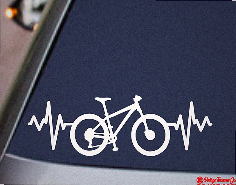 MOUNTAIN BIKE BICYCLE HEARTBEAT LIFELINE Vinyl Decal Sticker Car Window CYCLIST
