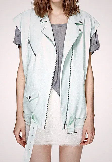Nwt $300 Nasty Gal High Shine Vinyl Moto Vest Zip Belted Biker Jacket Top Mint S