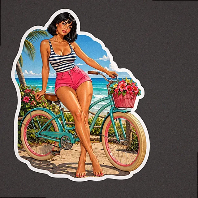 Pinup Girl Sticker Vinyl Decal Beach Cruiser Bicycle Tropical Coastal Babe