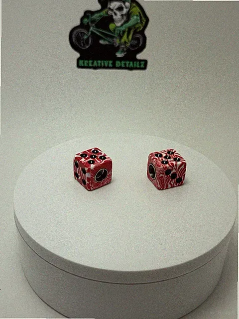 Red & White Dice Bicycle Valve stem Caps Handcrafted In USA L121