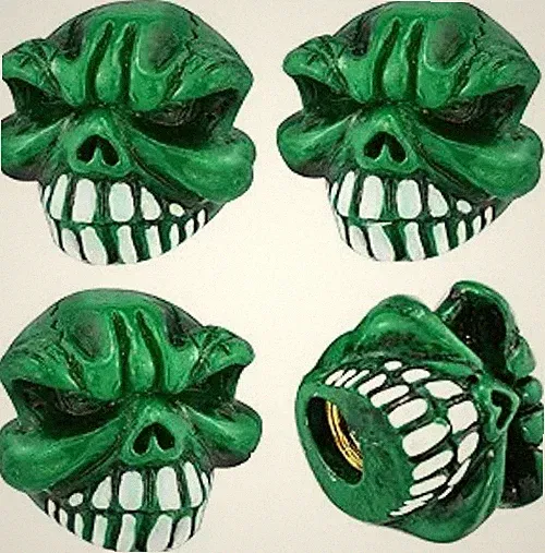 Skull Valve Stem Cap 4 Pack Stem Covers for Cars SUVs Bike Bicycl Color: green