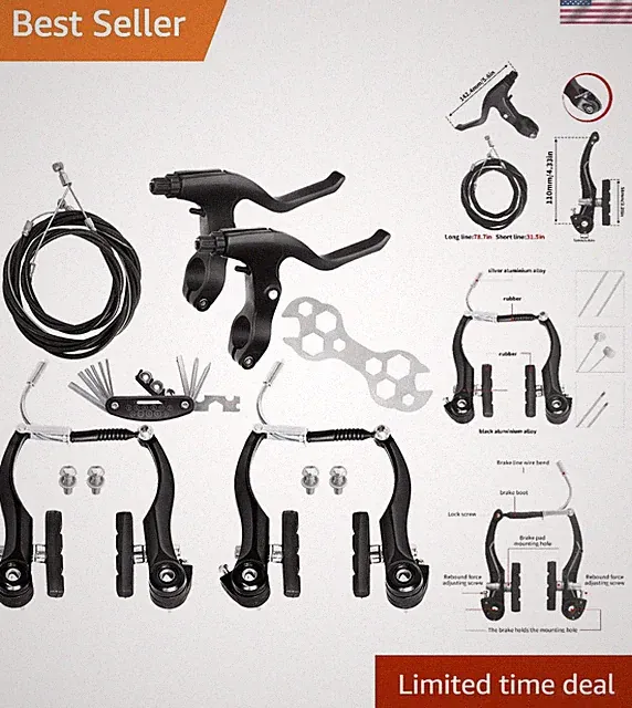 Universal V-Type Bike Brakes - Durable Aluminum Cycling Brake System in Black
