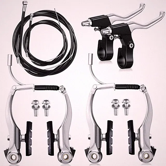 V-Type Bike Brake Set with Calipers - Silver